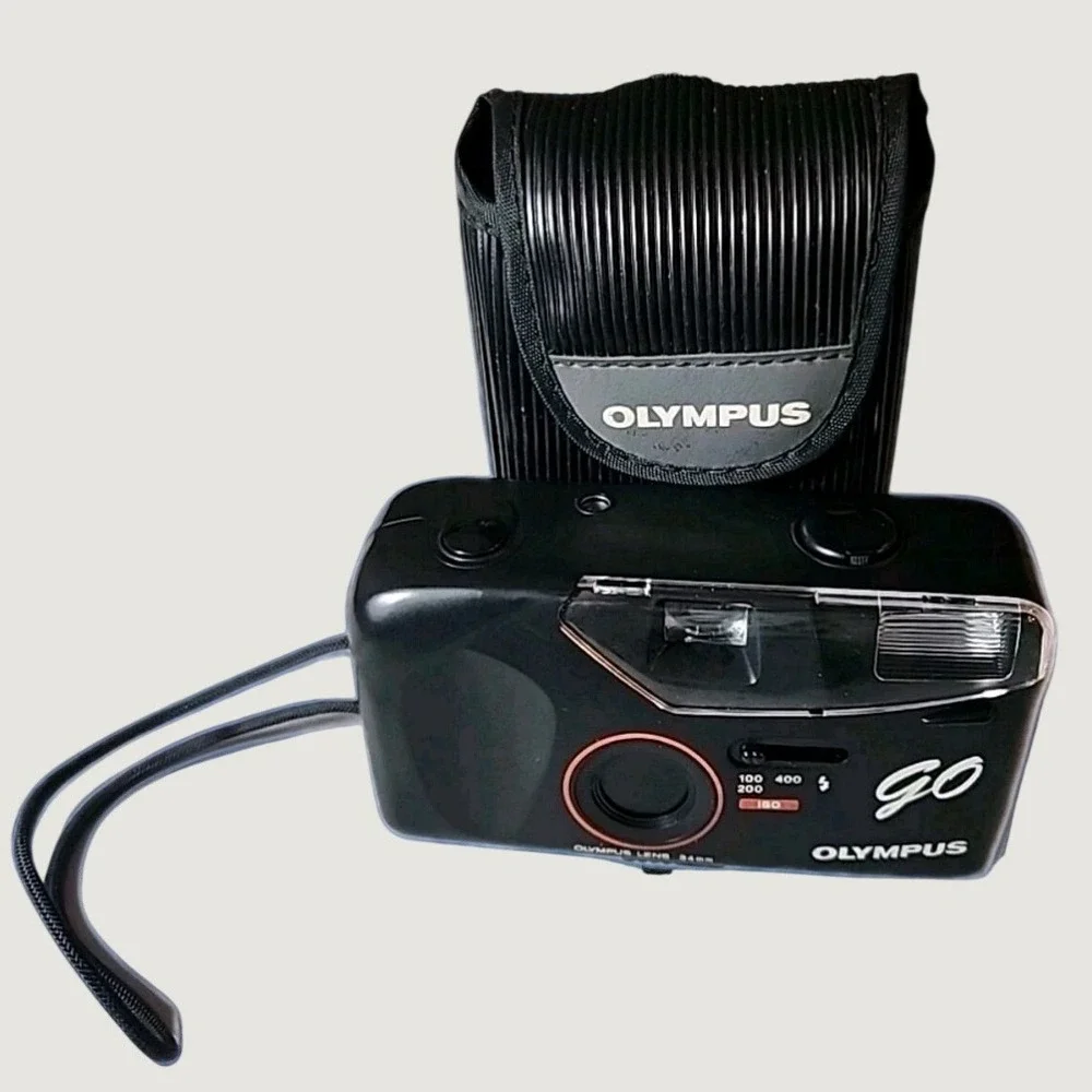 Vintage Olympus GO 35mm Film Camera Point & Shoot Black‎ With Case PARTS ONLY!
